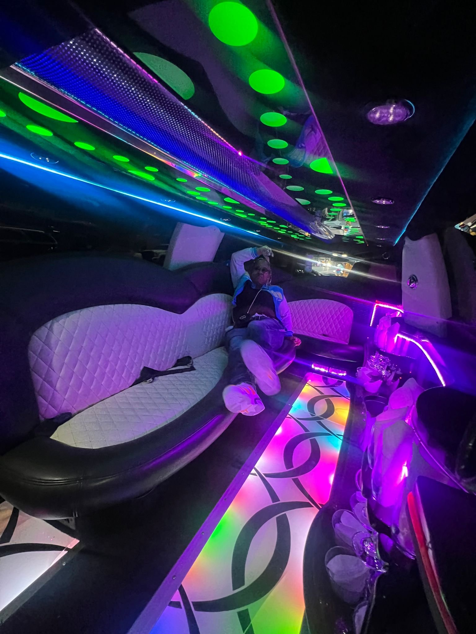 Stretch limousine interior lighting for NYC private event transportation