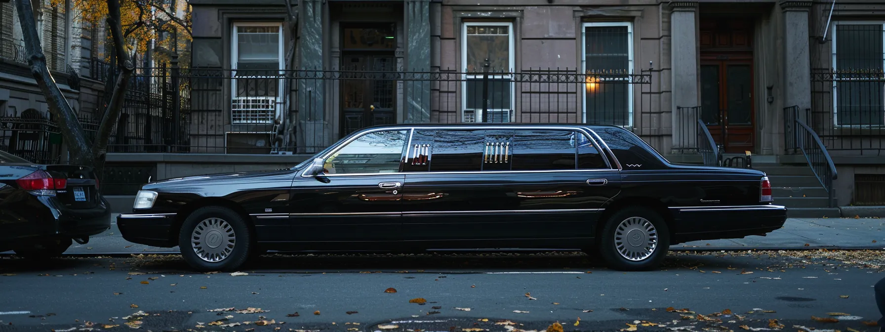 luxurious black limousine parked in front of a brooklyn, ny landmark.